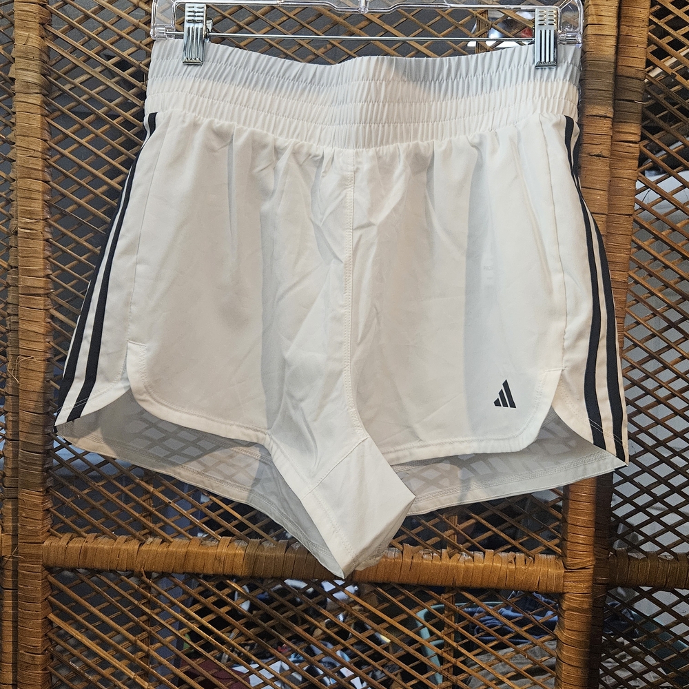 adidas White Athletic Shorts with Black Stripes